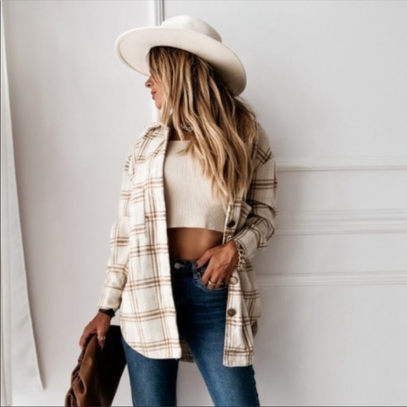 #51New! Plaid Long Shacket Flannel Shirt Jacket - Picture 5 of 6